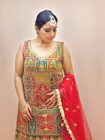 Heavy Wedding Farsi Salwar Suit in Red