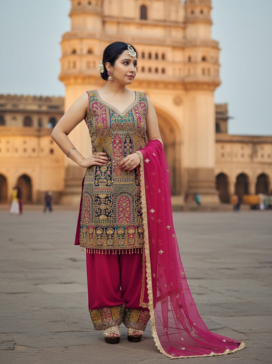 Heavy Wedding Farsi Salwar Suit in Pink