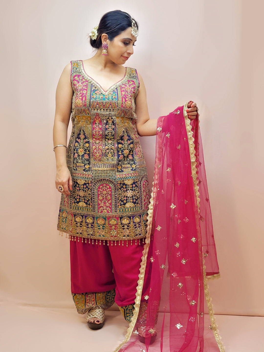 Heavy Wedding Farsi Salwar Suit in Pink