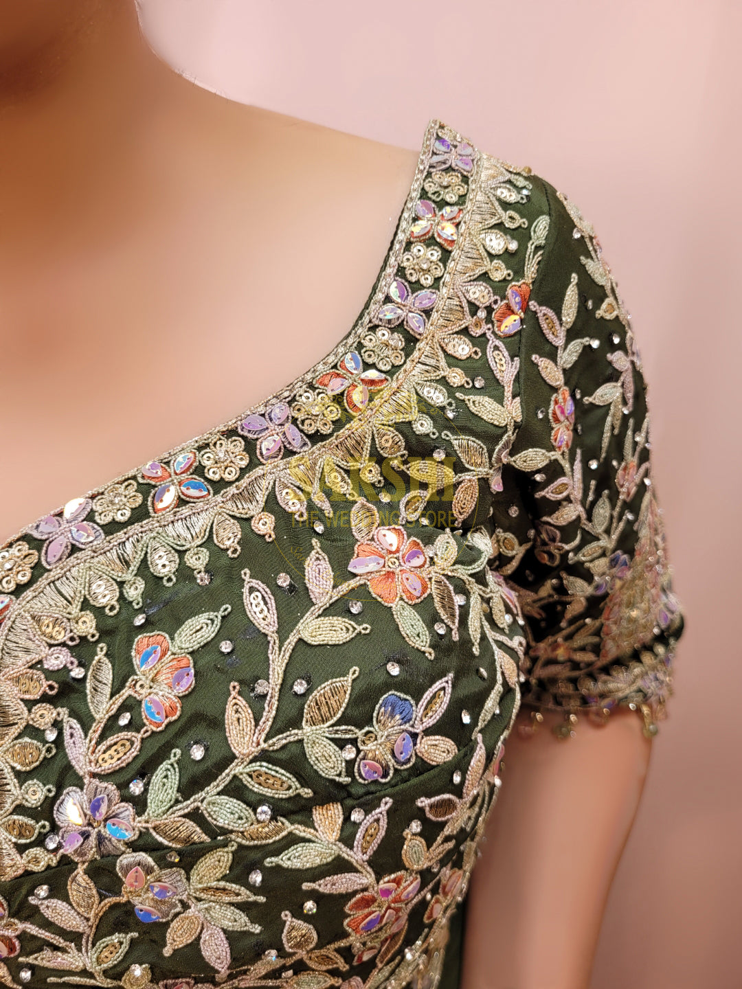 Mehendi Green Embroidered Party Wear Crop Top and Palazzo Set