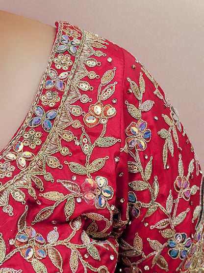 Red Embroidered Party Wear Crop Top and Palazzo Set