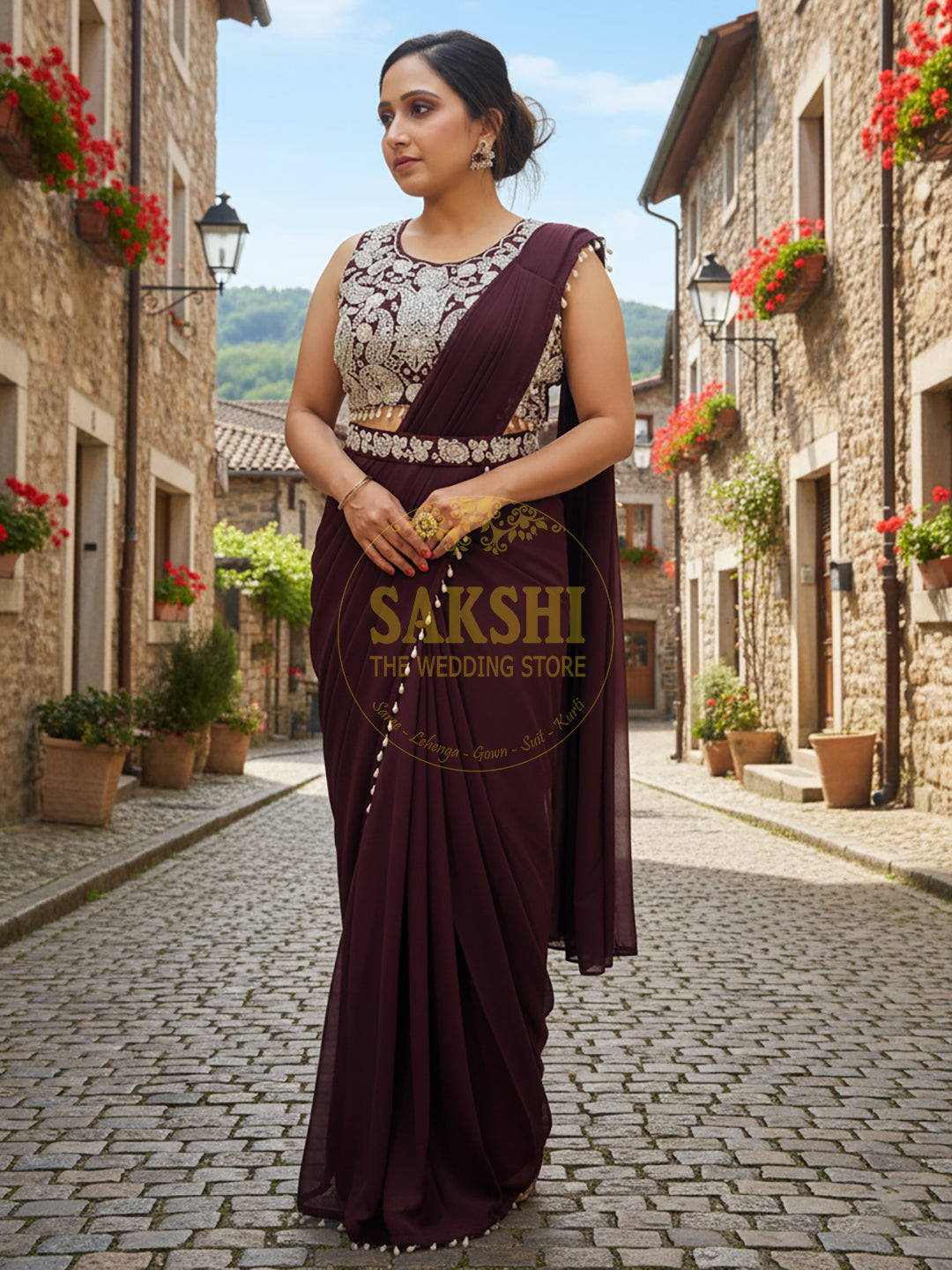 Designer Purple Drape Saree with Heavy Embroidered Blouse.