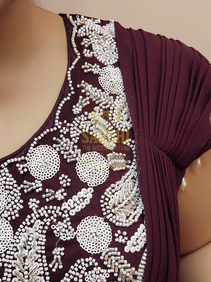 Designer Purple Drape Saree with Heavy Embroidered Blouse.