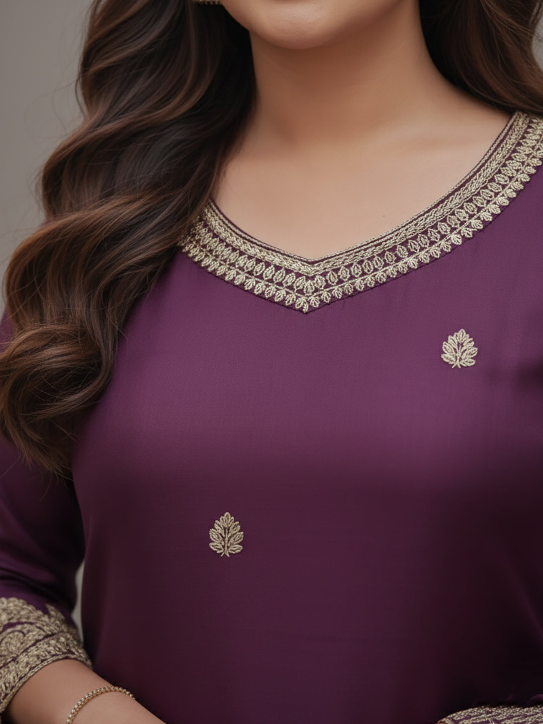 Embroidered Purple Palazzo Suit
