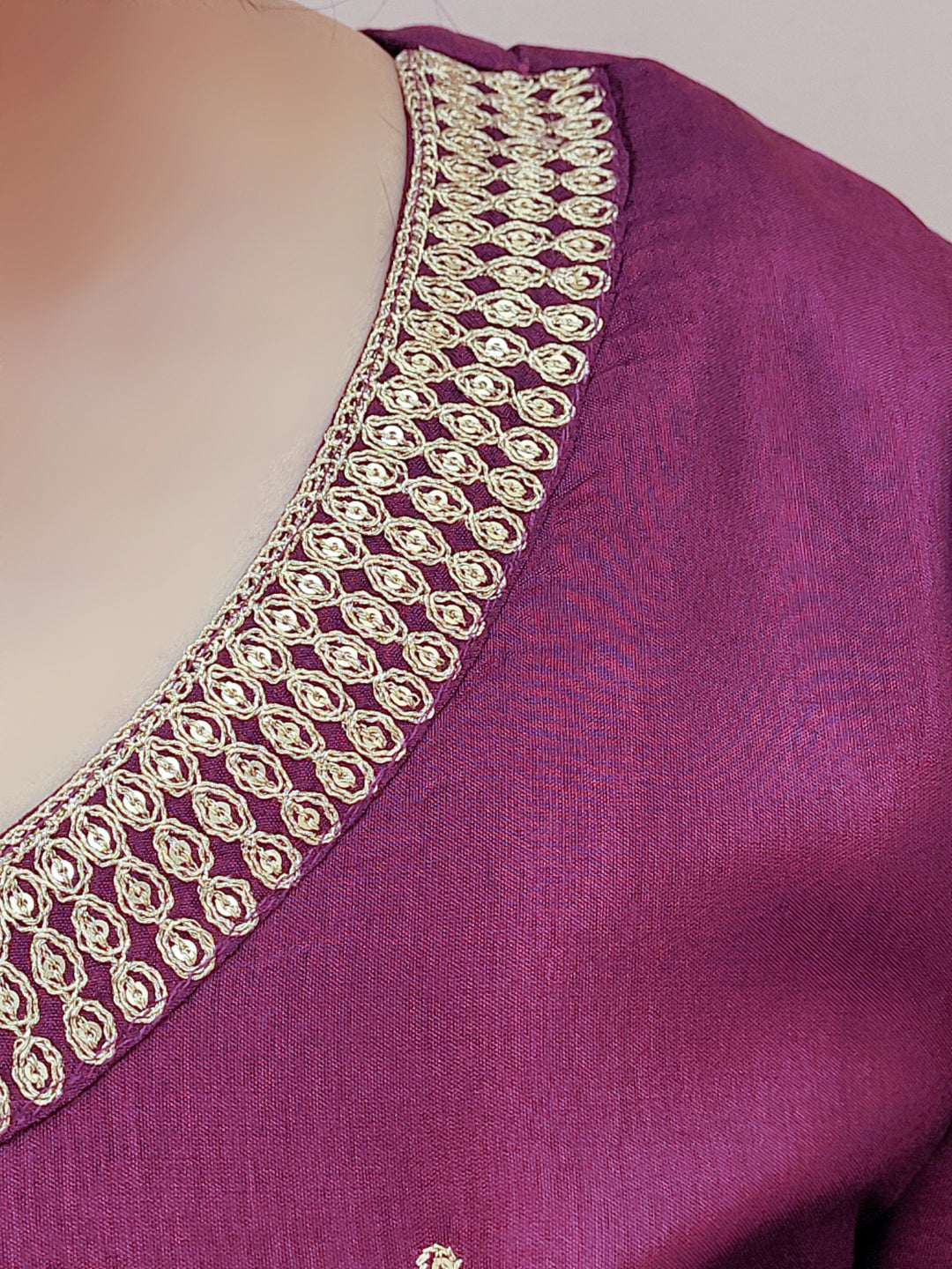 Embroidered Purple Palazzo Suit