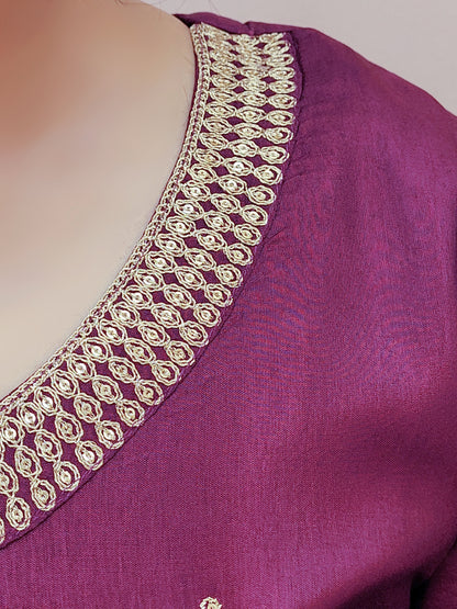 Embroidered Purple Palazzo Suit
