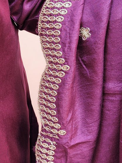 Embroidered Purple Palazzo Suit