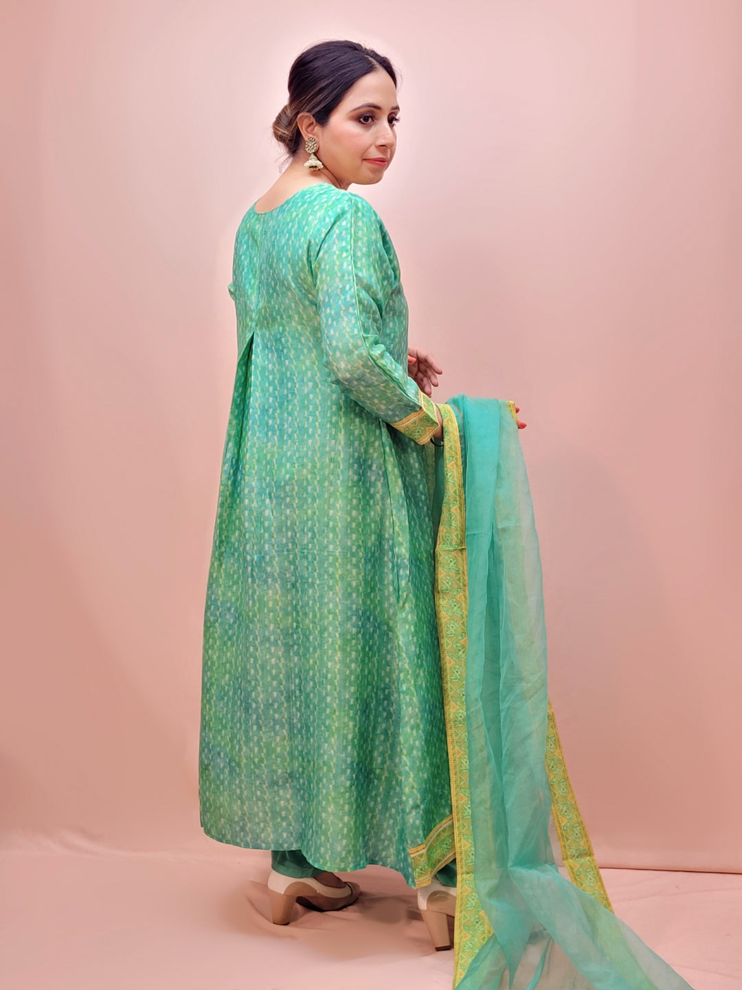 V-Neck Printed A-Line Kurta Set