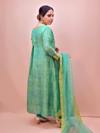 V-Neck Printed A-Line Kurta Set