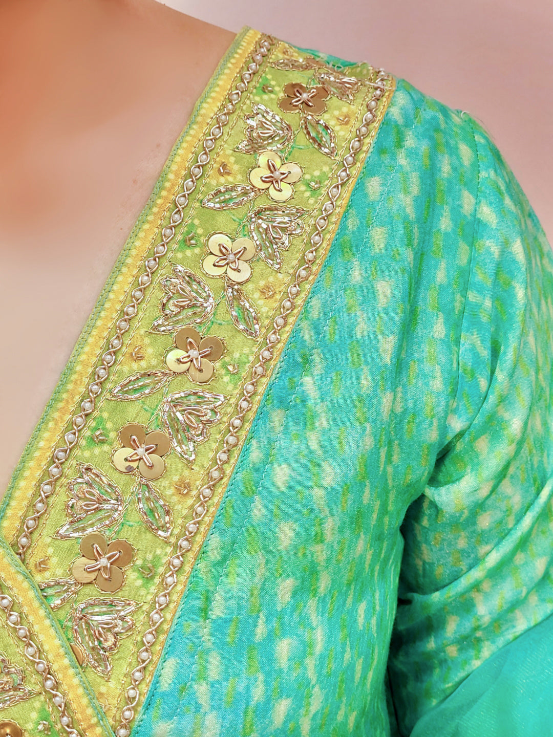 V-Neck Printed A-Line Kurta Set