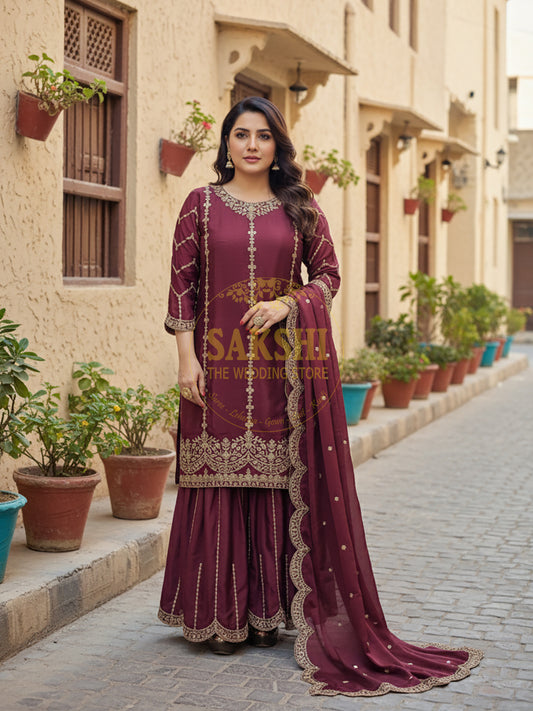 Heavy Embroidered Punjabi Sharara Suit