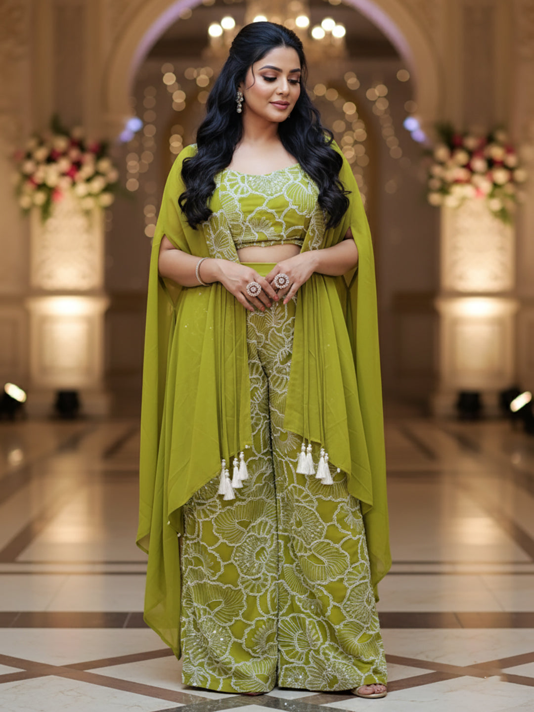 Lime Green Festive and Party Wear Outfit for Women