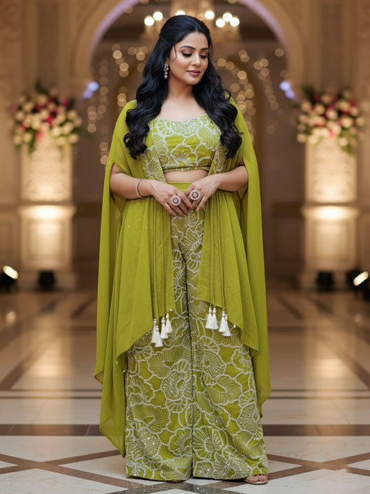 Lime Green Festive and Party Wear Outfit for Women