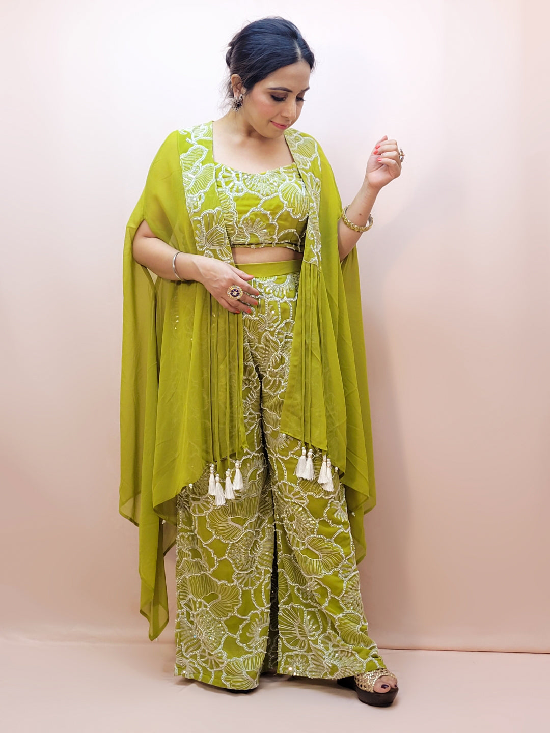 Lime Green Festive and Party Wear Outfit for Women