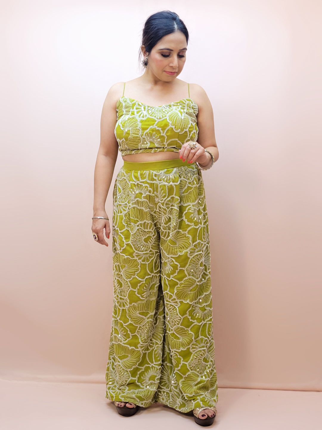 Lime Green Festive and Party Wear Outfit for Women