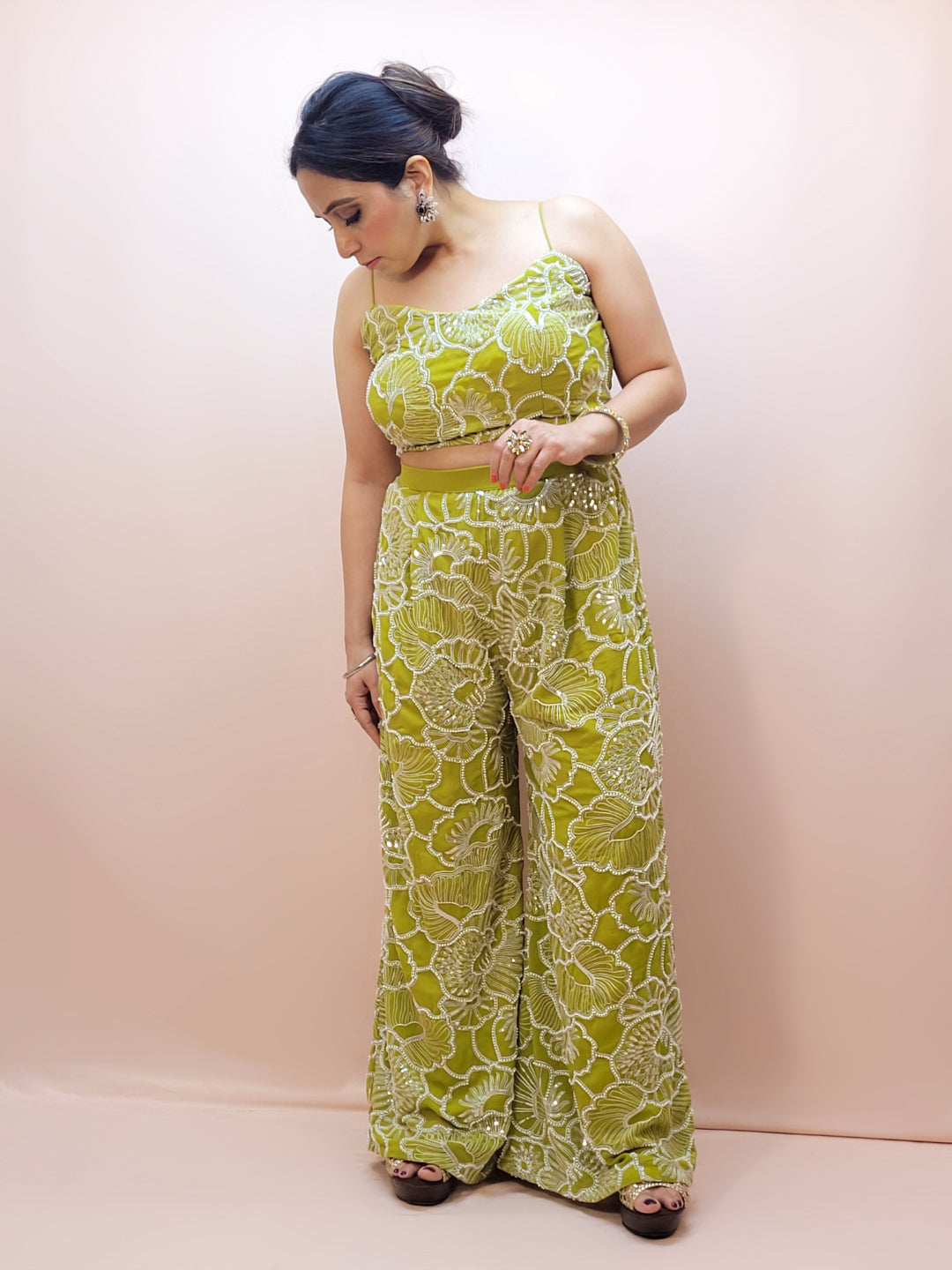 Lime Green Festive and Party Wear Outfit for Women