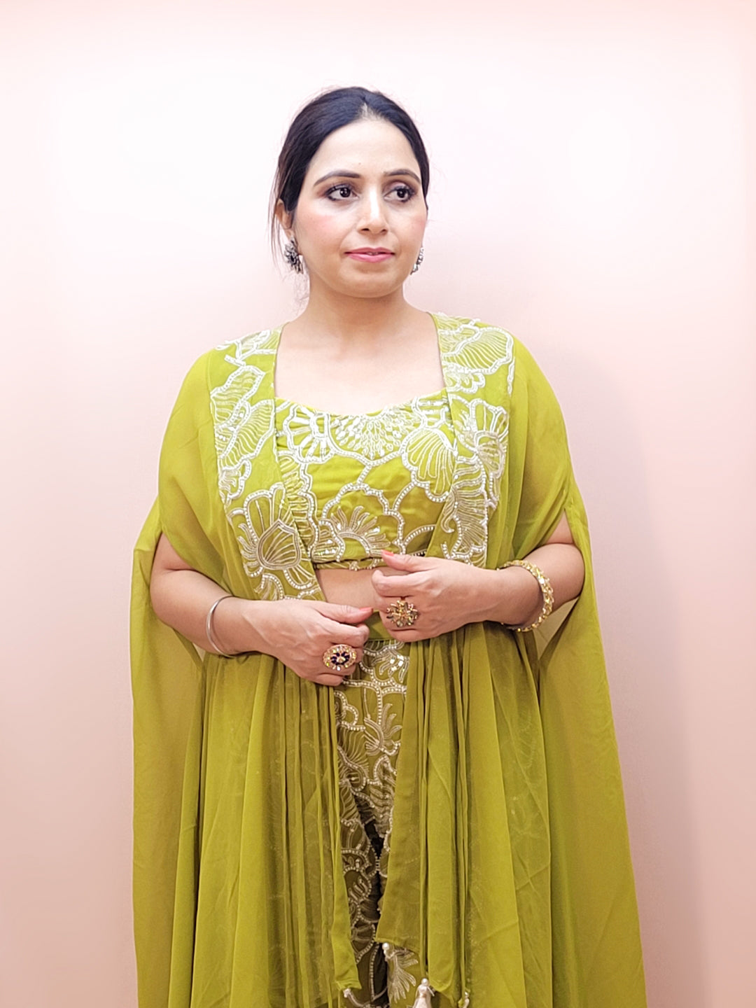 Lime Green Festive and Party Wear Outfit for Women
