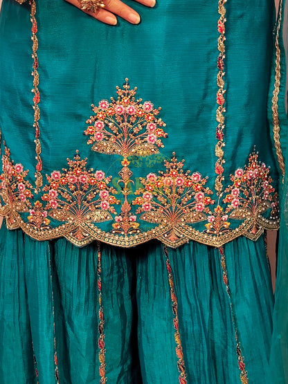Blue Sharara Suit with Multicolor Embroidery
