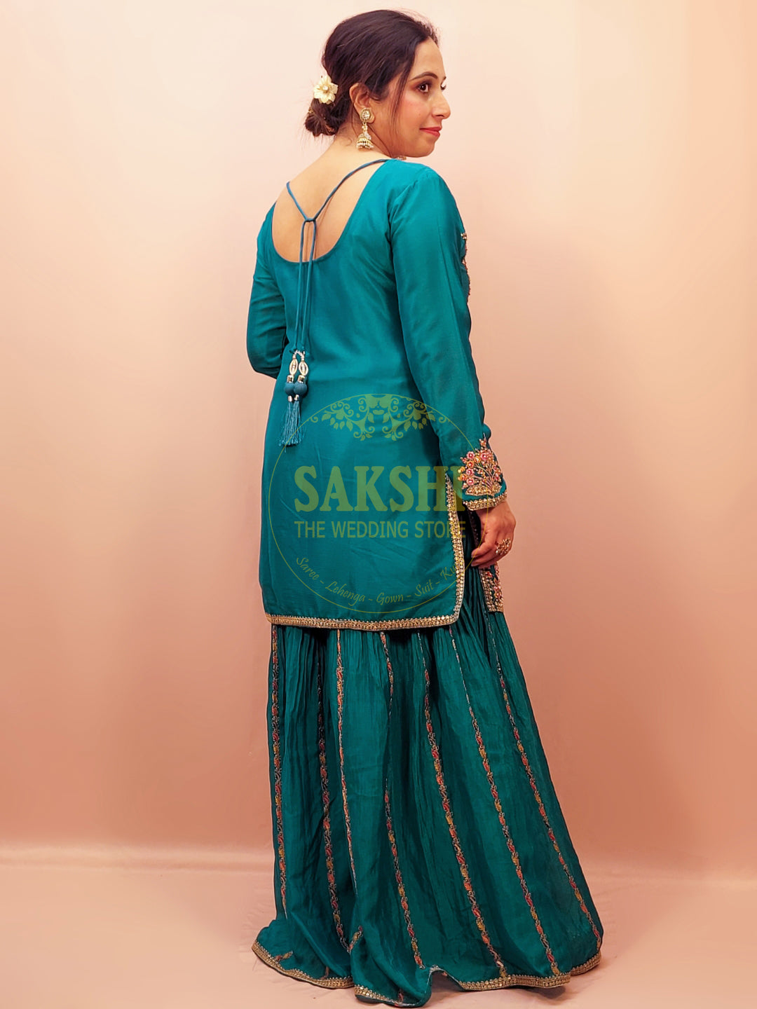 Blue Sharara Suit with Multicolor Embroidery