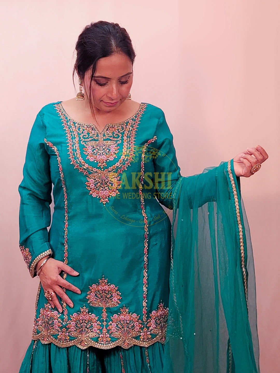 Blue Sharara Suit with Multicolor Embroidery