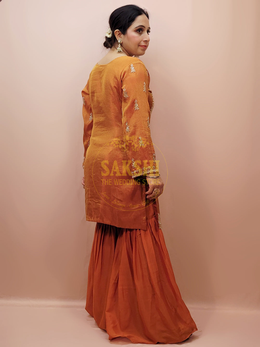 Rust Orange Sharara Suit with Beads Embroidery