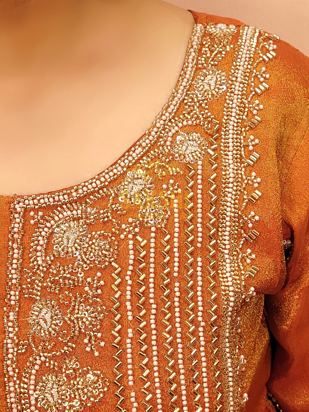 Rust Orange Sharara Suit with Beads Embroidery