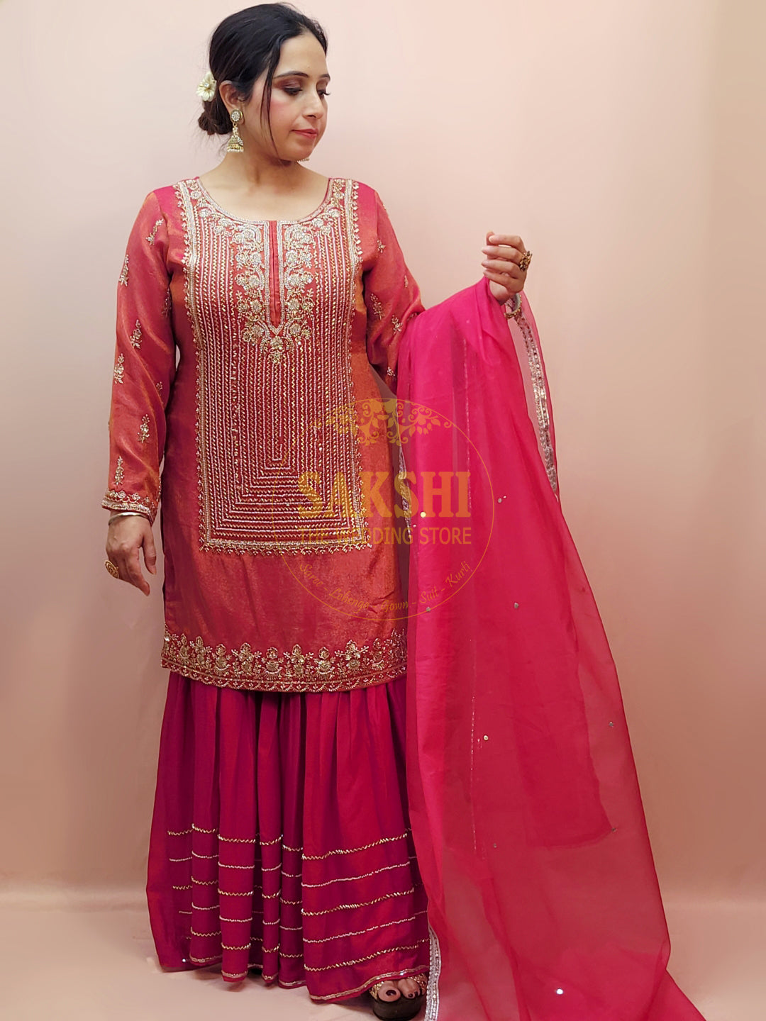 Pink Sharara Suit with Beads Embroidery