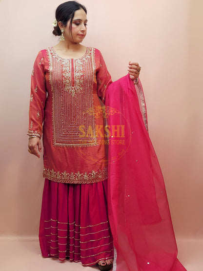 Pink Sharara Suit with Beads Embroidery