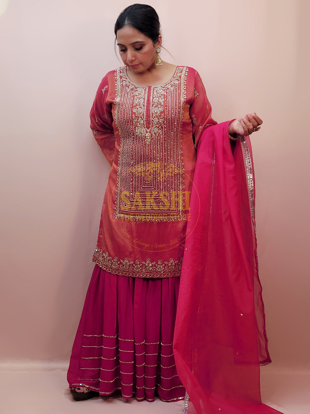 Pink Sharara Suit with Beads Embroidery