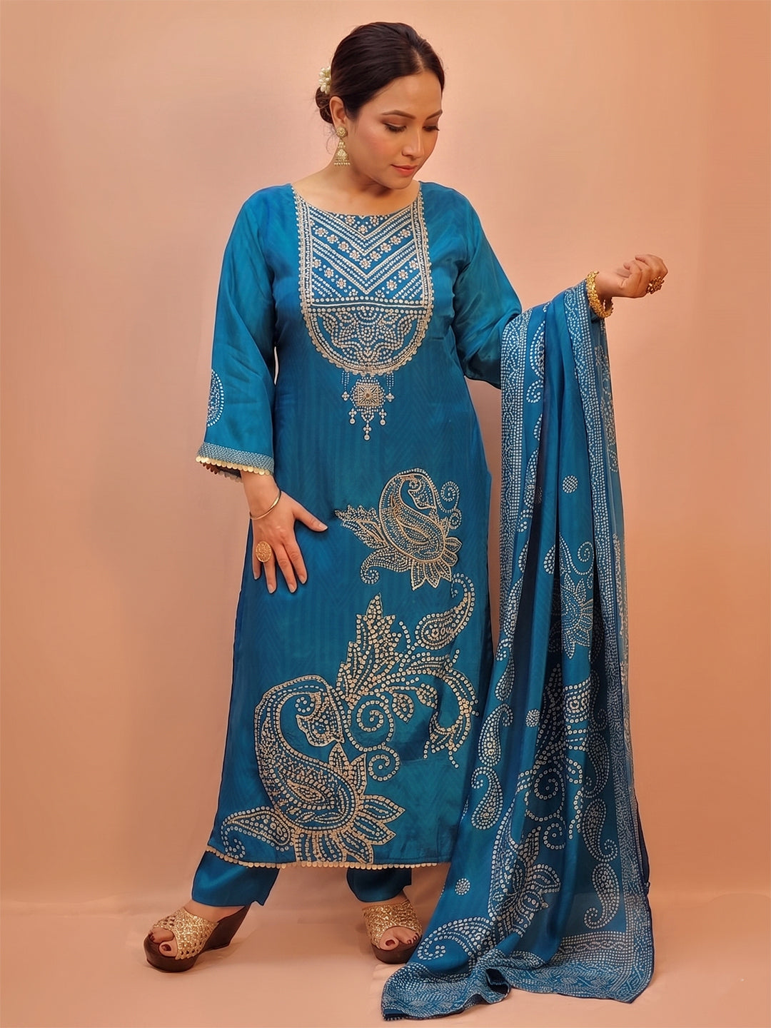 Blue Silk Party Wear Suit Set for Women