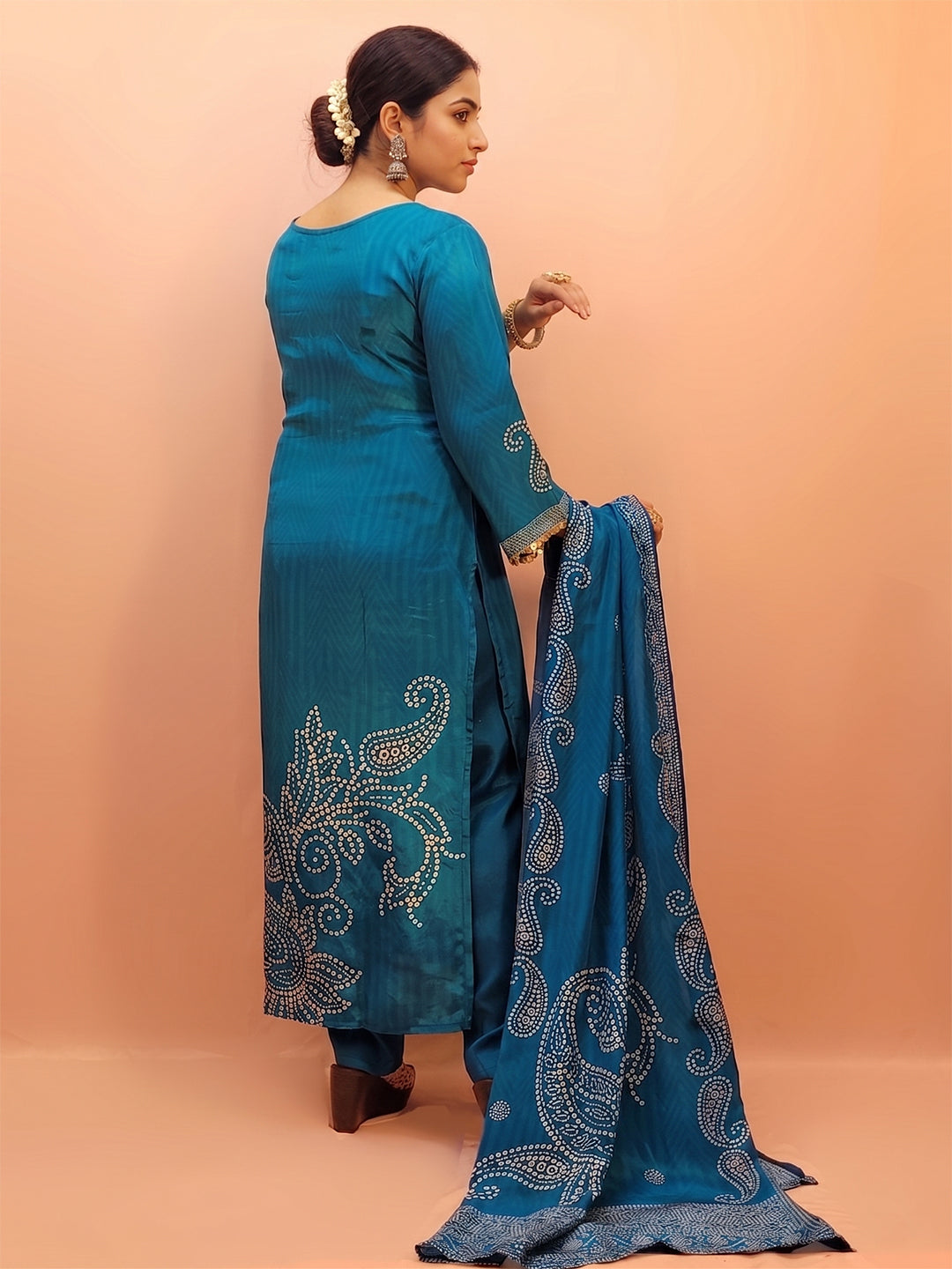 Blue Silk Party Wear Suit Set for Women