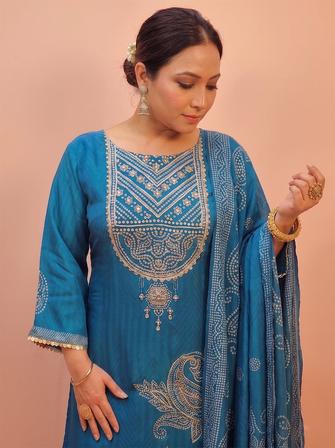 Blue Silk Party Wear Suit Set for Women