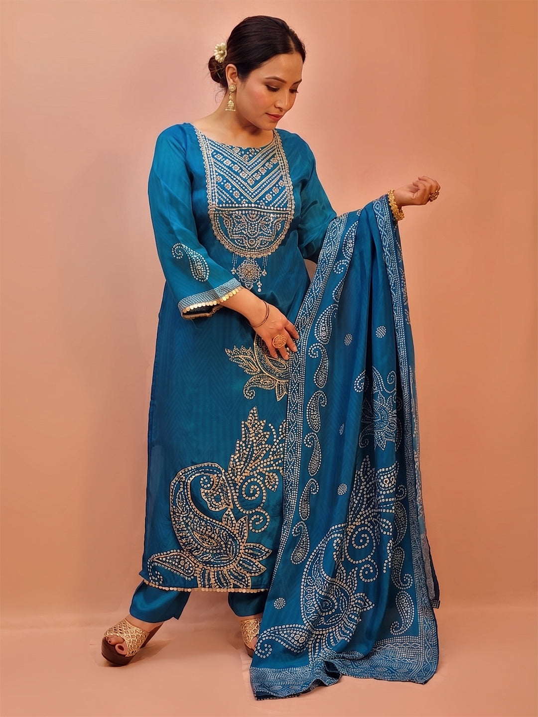 Blue Silk Party Wear Suit Set for Women