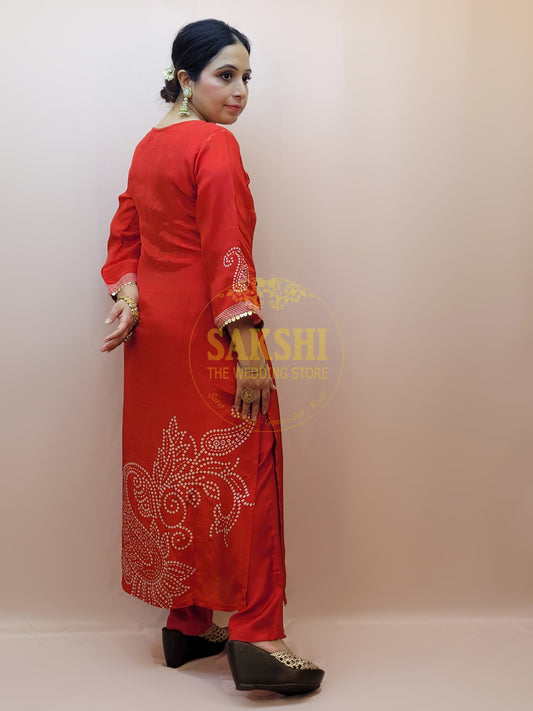 Red Silk Kurta Set for Women