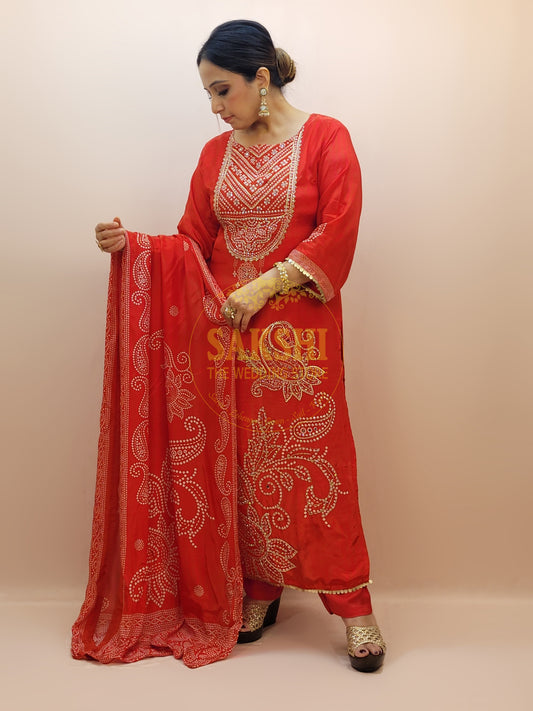 Red Silk Party Wear Suit Set for Women