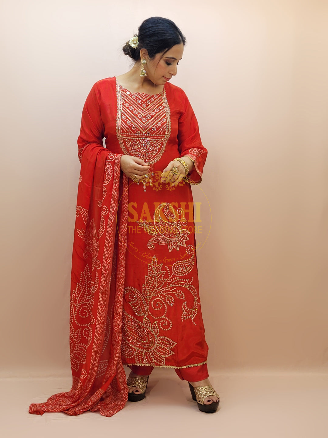 Red Silk Kurta Set for Women