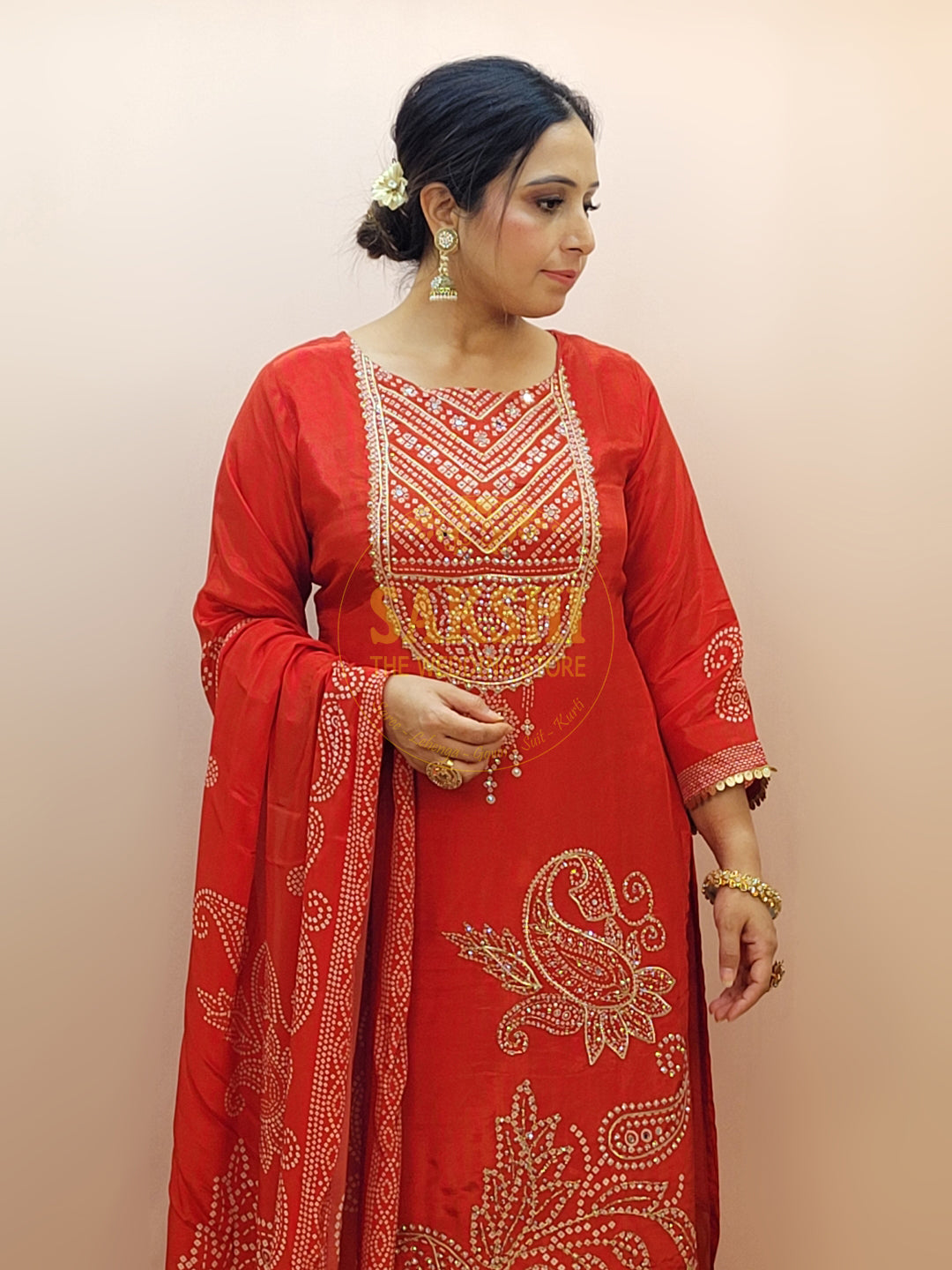 Red Silk Kurta Set for Women