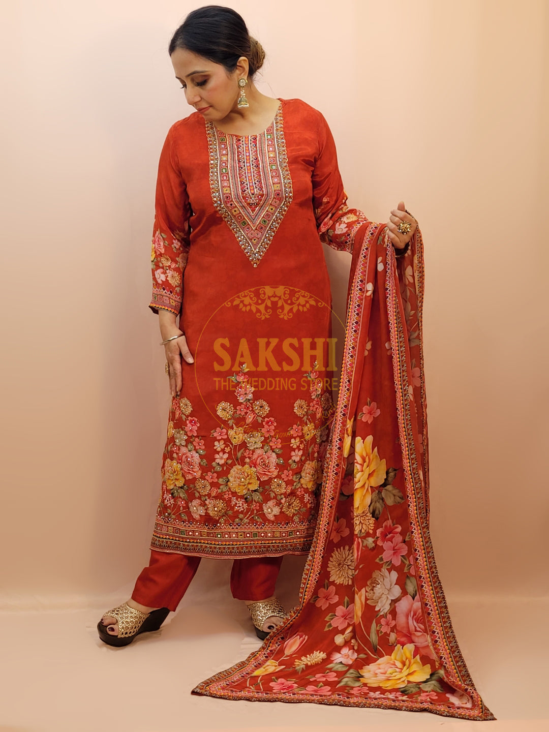 Rust Orange Pakistani Suit with Pants