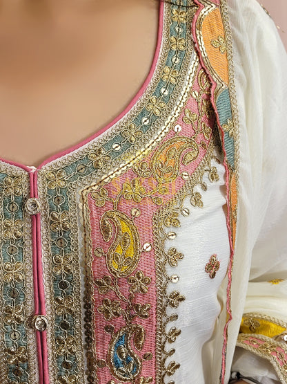 White Chinnon Pakistani Sharara Suit