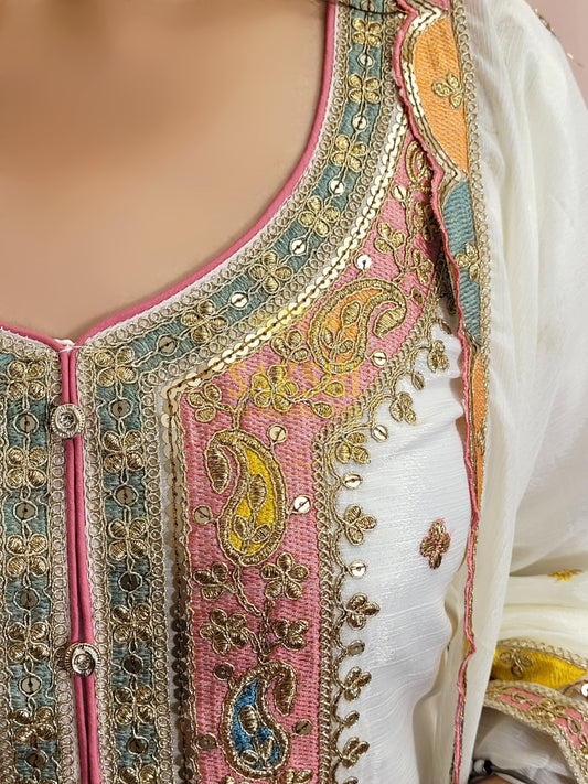 White Chinnon Pakistani Sharara Suit