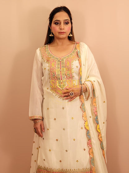 White Chinnon Pakistani Sharara Suit