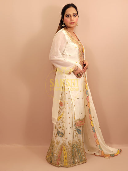White Chinnon Pakistani Sharara Suit
