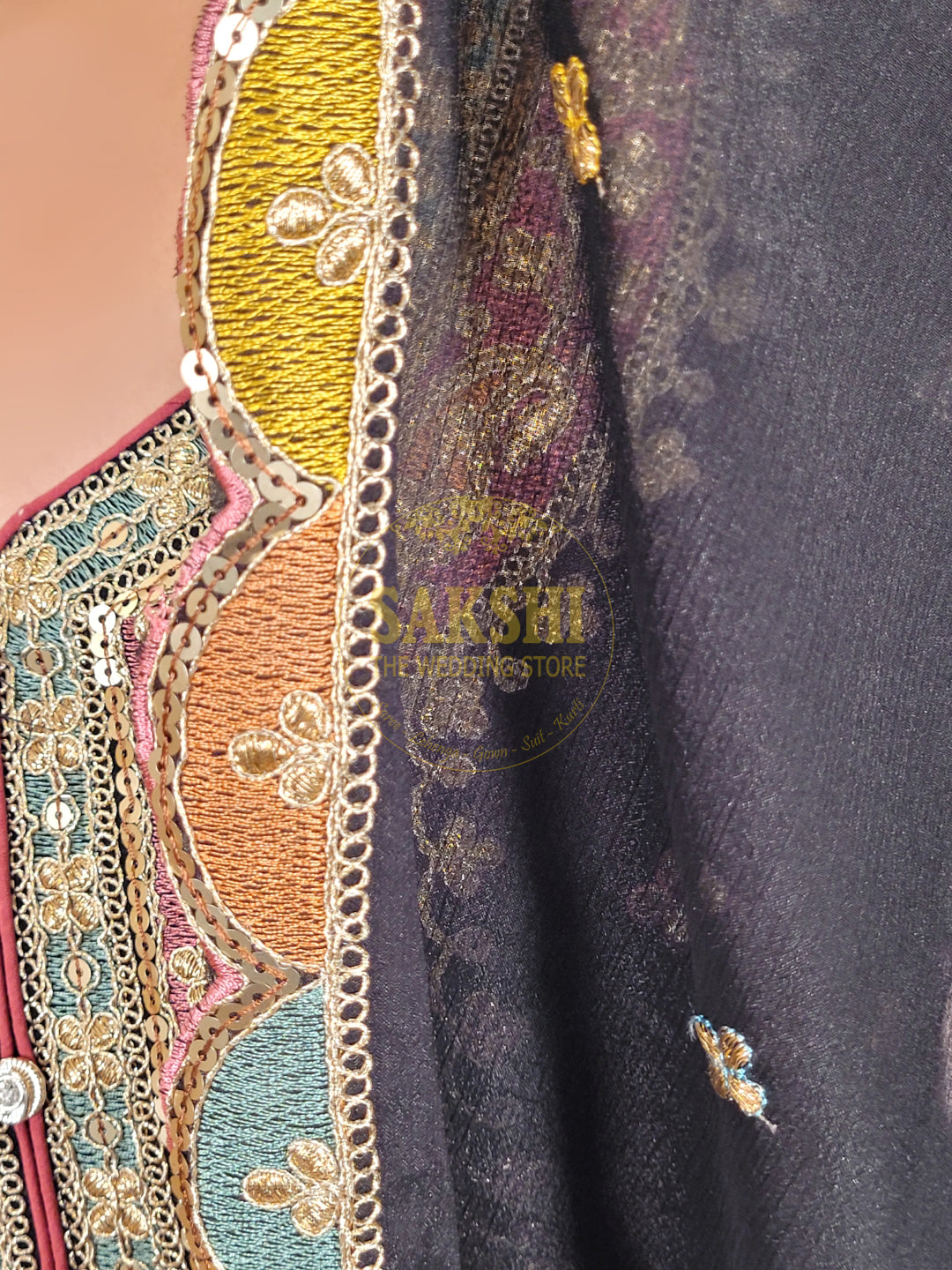 Black Chinnon Pakistani Sharara Suit