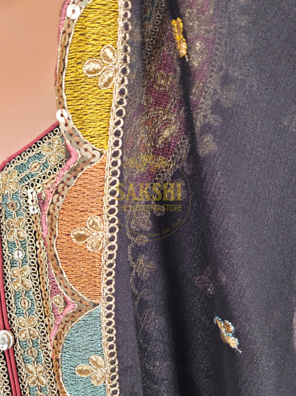 Black Chinnon Pakistani Sharara Suit