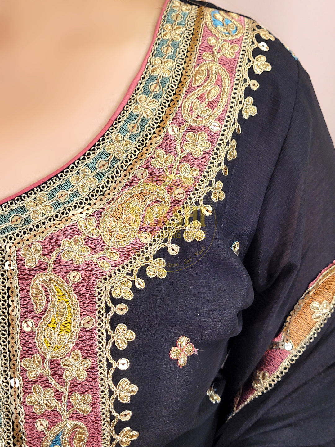 Black Chinnon Pakistani Sharara Suit