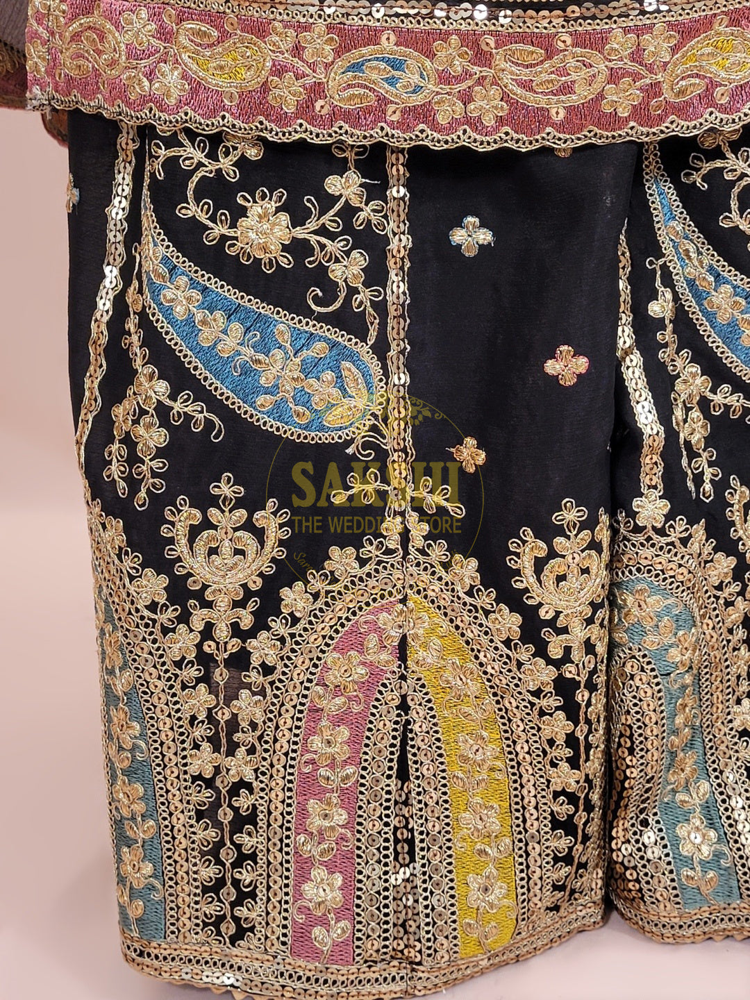 Black Chinnon Pakistani Sharara Suit