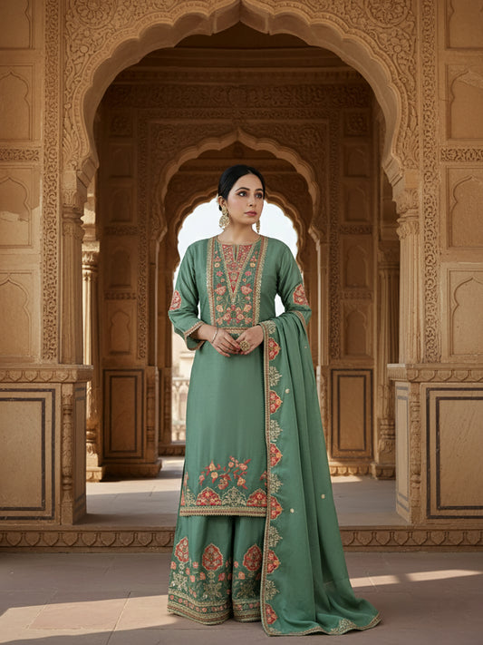 Green Chinon Wedding Suit for Women