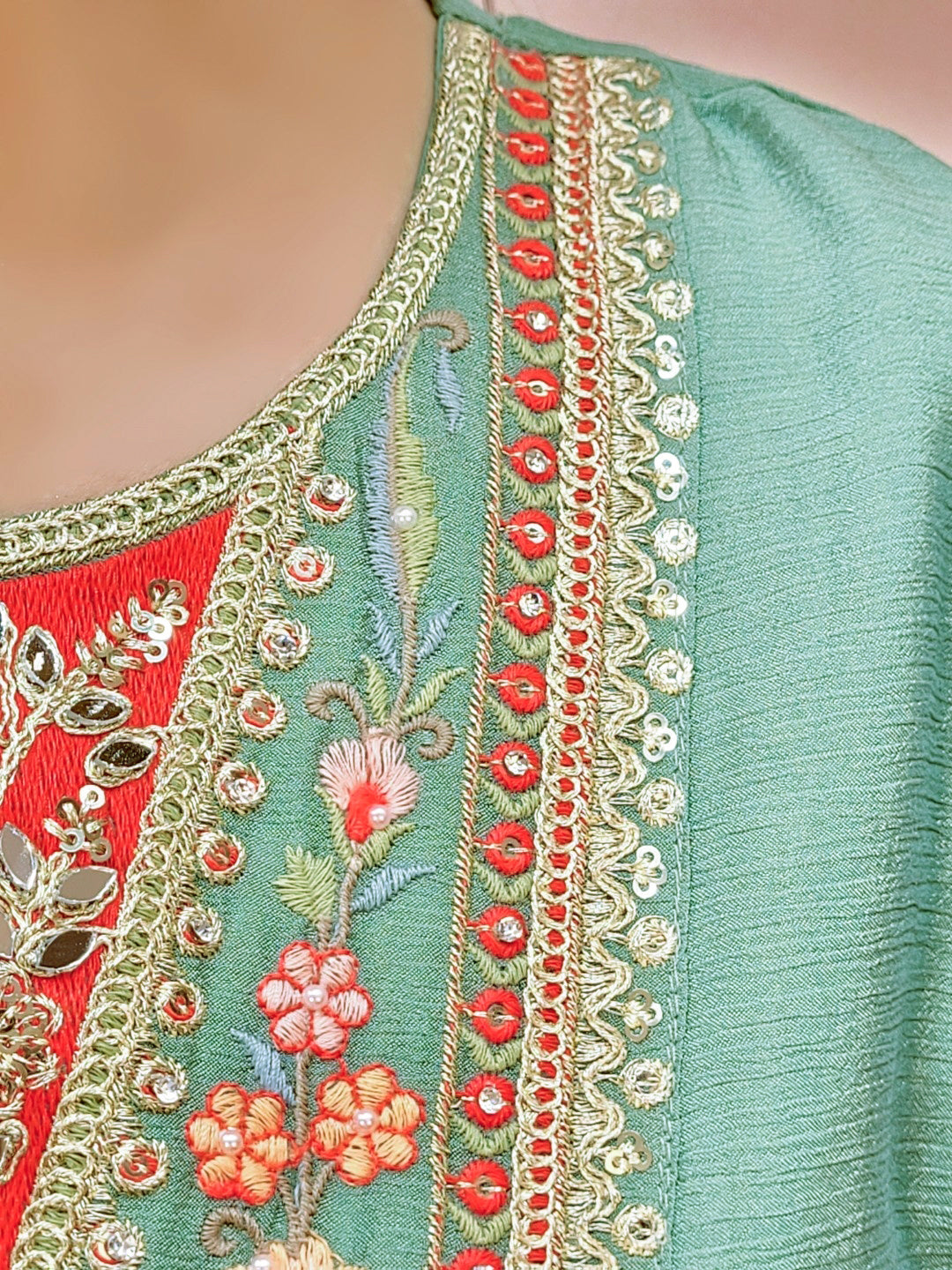 Green Chinon Wedding Suit for Women