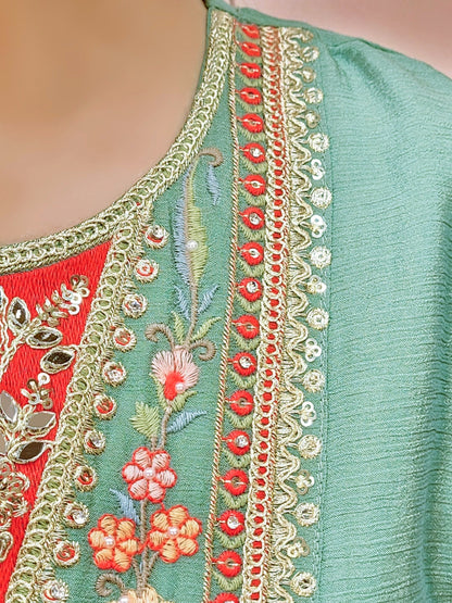 Green Chinon Wedding Suit for Women