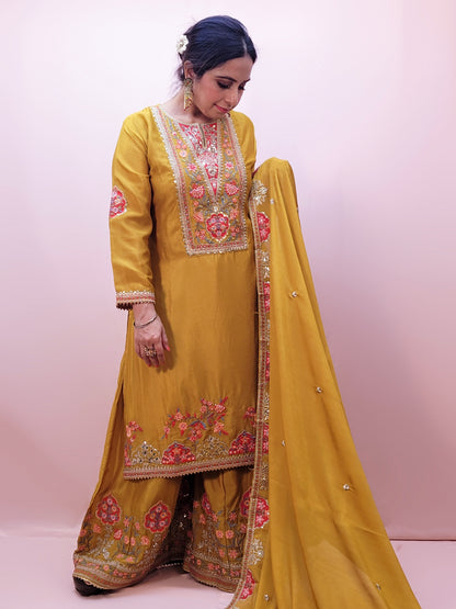 Yellow Chinon Wedding Suit for Women